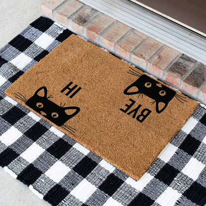 Hi Bye Cat Doormat, Funny Cat Welcome Mat, Black Cat Door Mat, Cat Lover Gift, Cute Cat Entryway Decor, Pet Owner Housewarming Gift