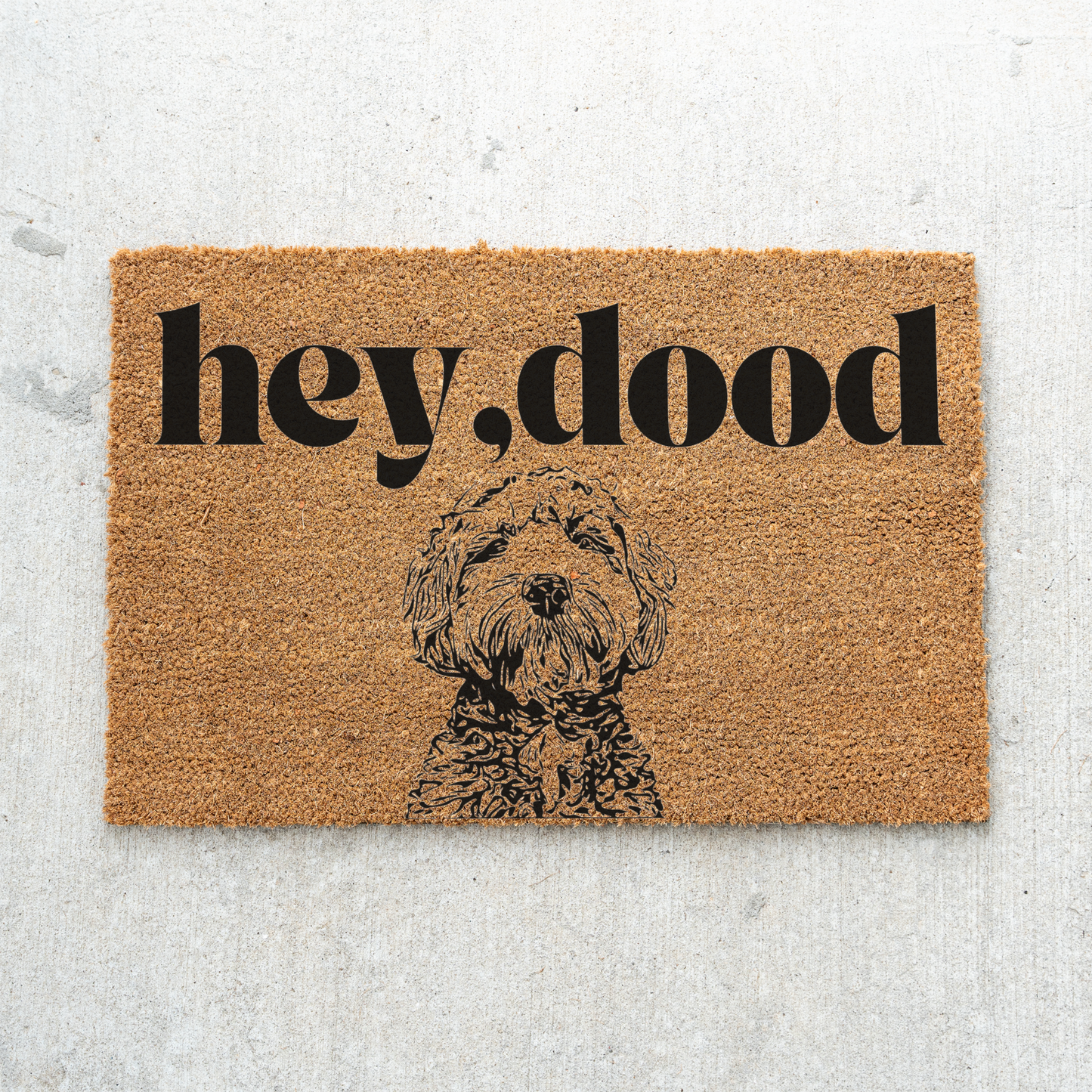 Hey Dood Dog Doormat, Funny Welcome Mat for Dog Lovers, Indoor Outdoor Decor, Doodle Doormat