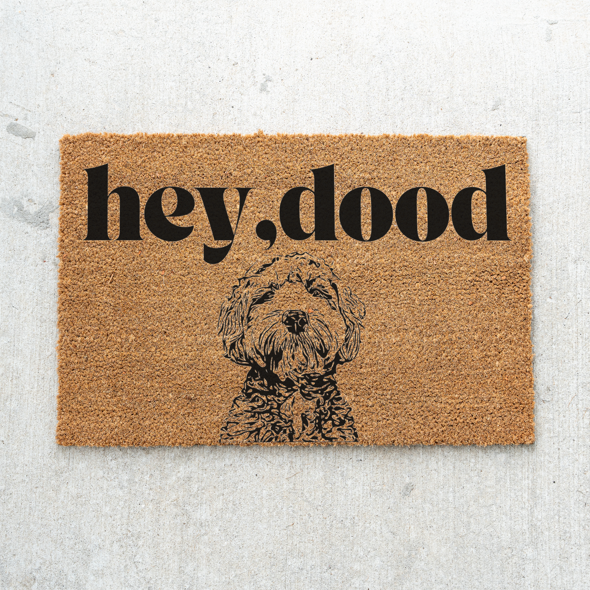 Hey Dood Dog Doormat, Funny Welcome Mat for Dog Lovers, Indoor Outdoor Decor, Doodle Doormat