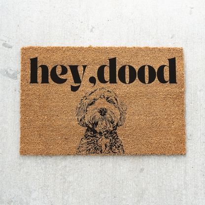 Hey Dood Dog Doormat, Funny Welcome Mat for Dog Lovers, Indoor Outdoor Decor, Doodle Doormat