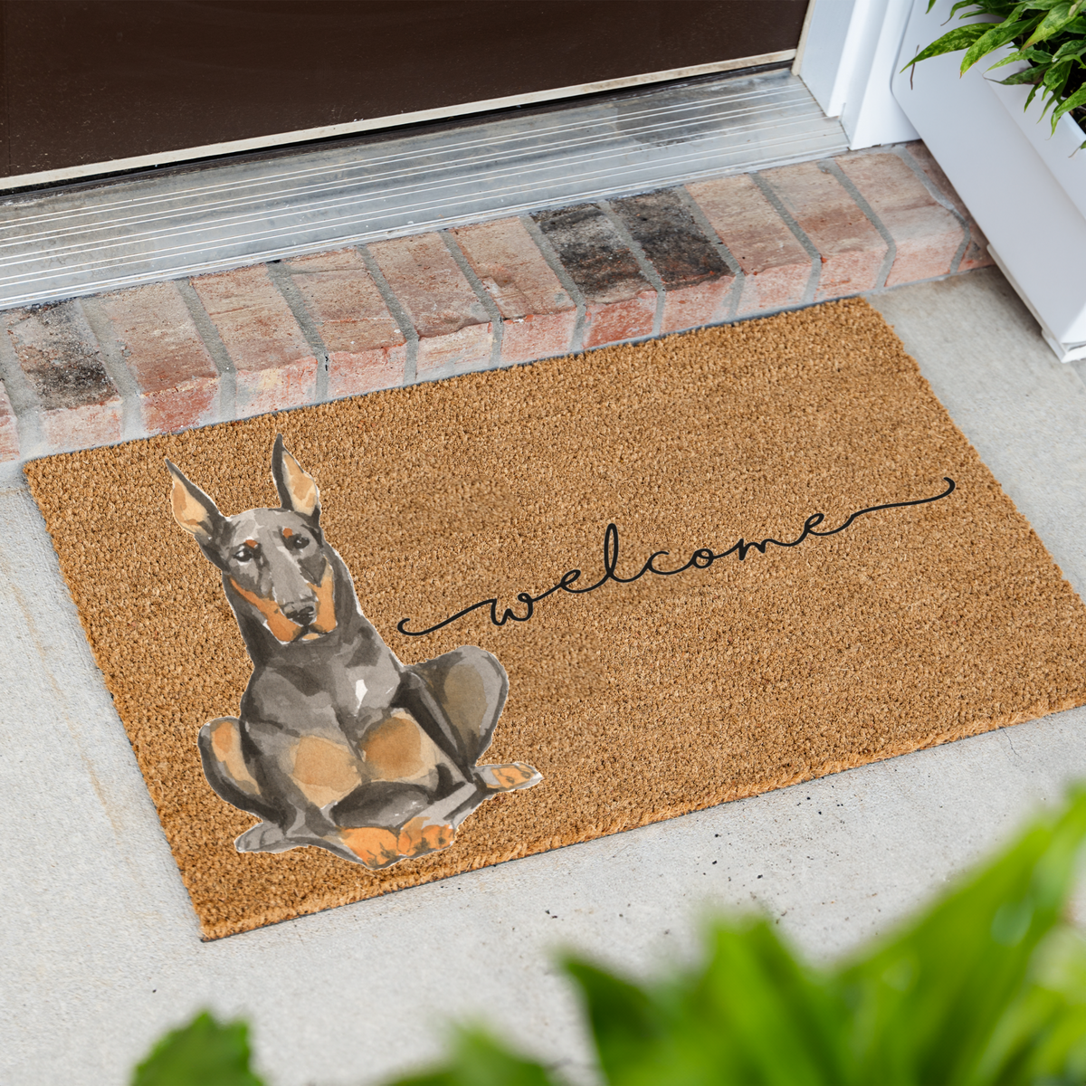 Doberman Doormat, Doberman Welcome Mat, Doberman Lover Gift, Dog Front Door Mat, Doberman Mom Gift, Watercolor Dog Porch Home Decor
