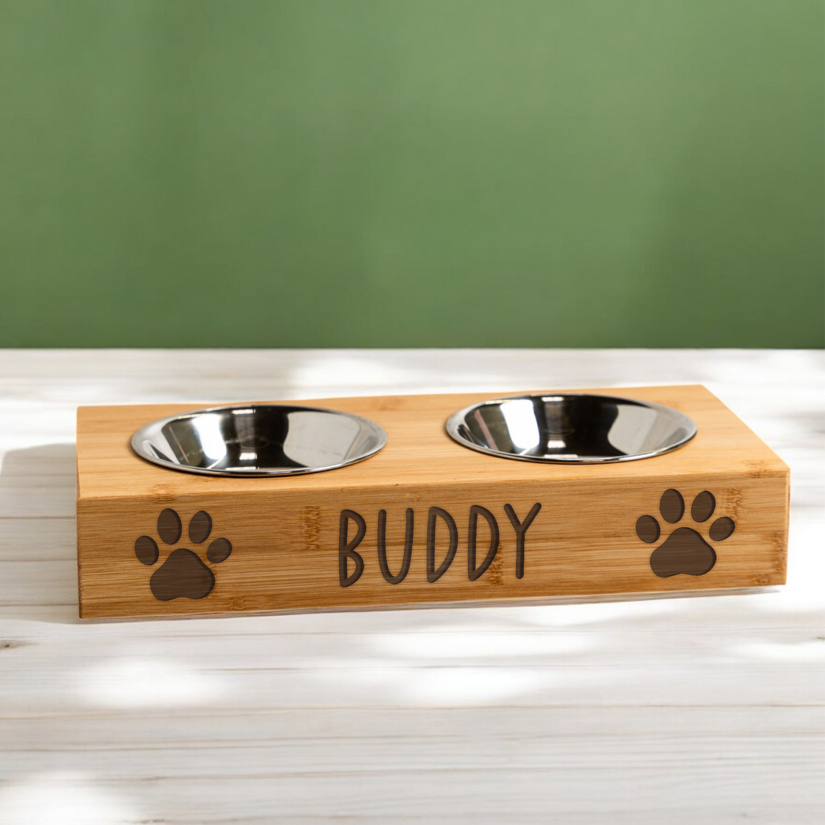 Personalized Engraved Pet Feeder with Pawprints 