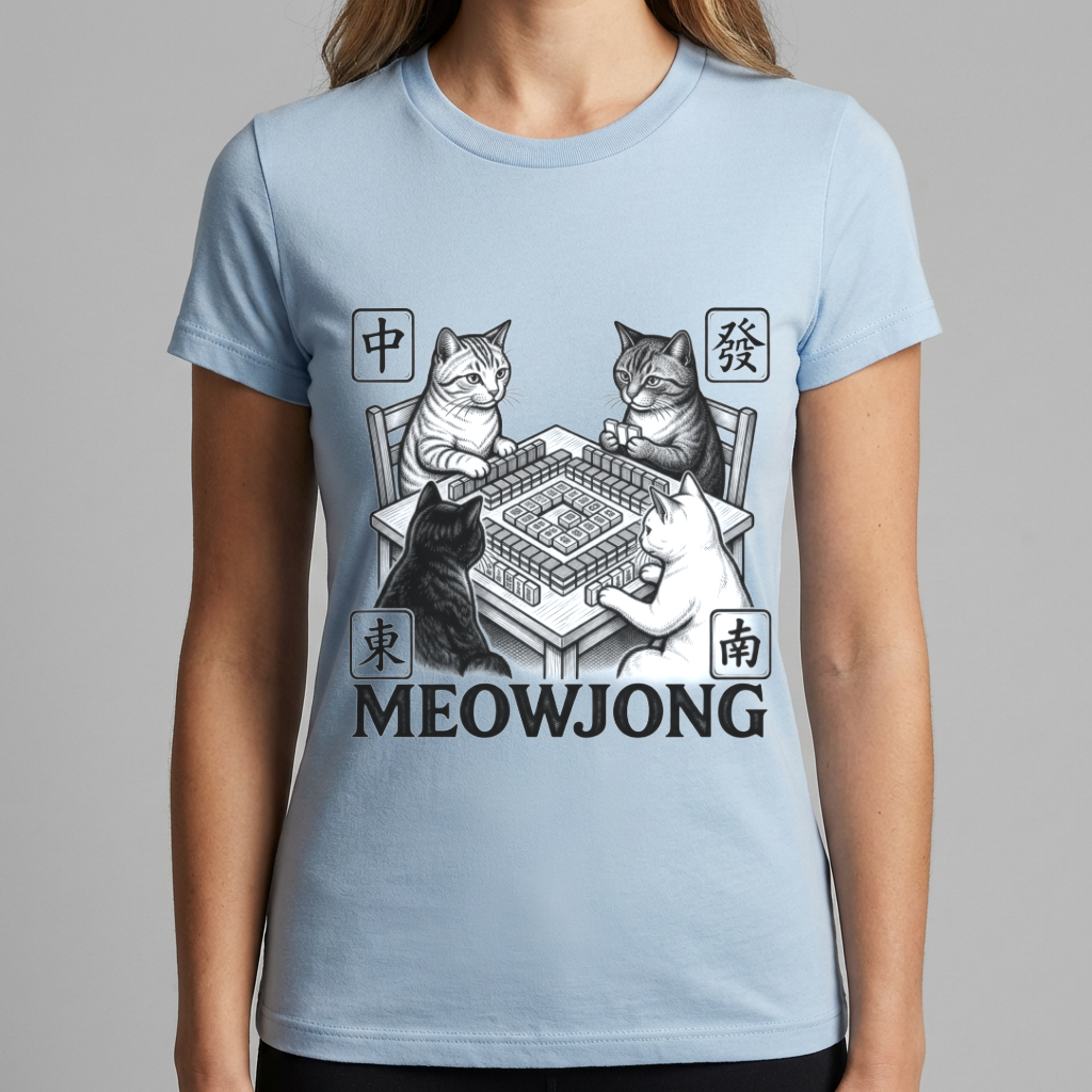 Meowjong Shirt, Funny Cat Mahjong T Shirt, Mahjong Cat Lover Gift, Cats Playing Mahjong Tee, Mah Jong Game Night Shirt for Women