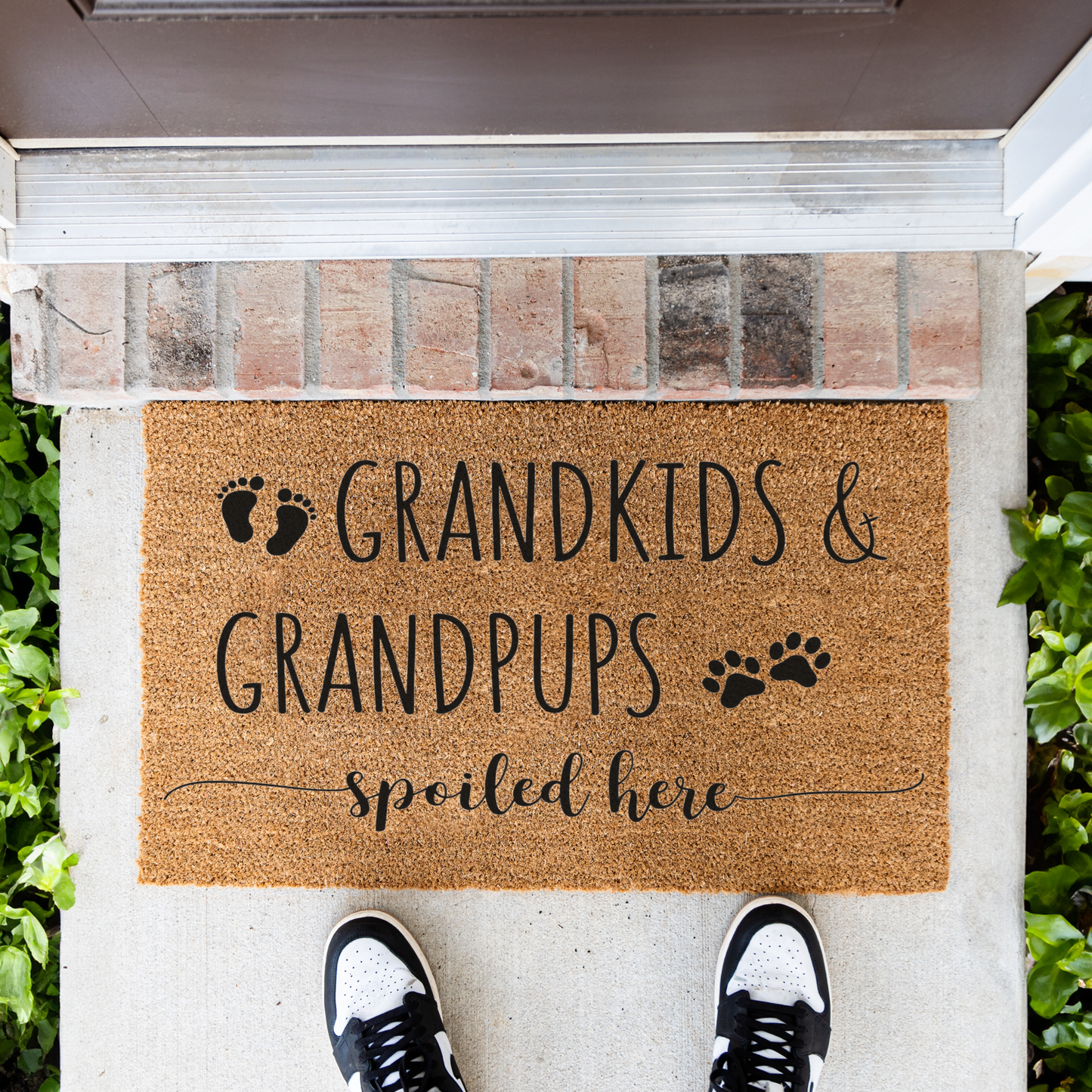 Grandkids Grandpups Spoiled Here Doormat, Perfect Gift for Pet Lovers and Grandparents, Dog Doormat