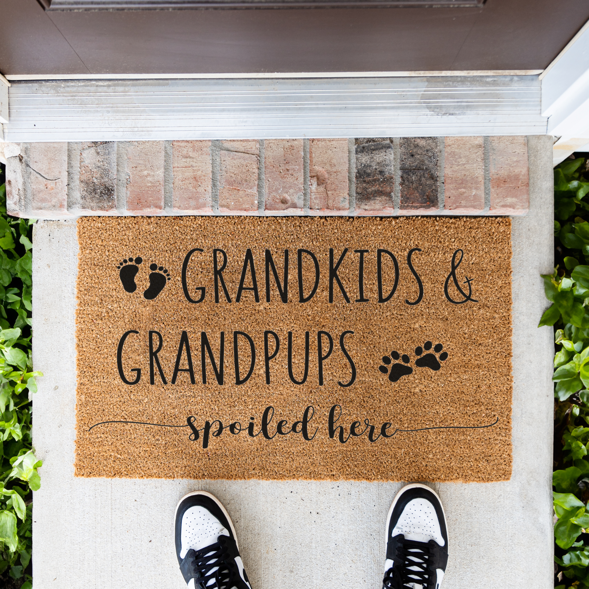 Grandkids Grandpups Spoiled Here Doormat, Perfect Gift for Pet Lovers and Grandparents, Dog Doormat