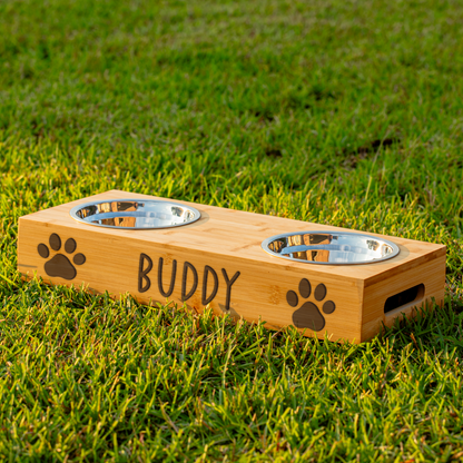 Personalized Engraved Pet Feeder with Pawprints 