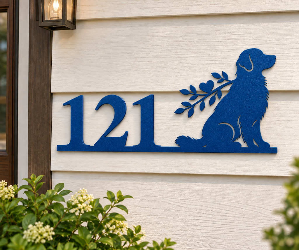 Personalized Golden Retriever House Number Sign