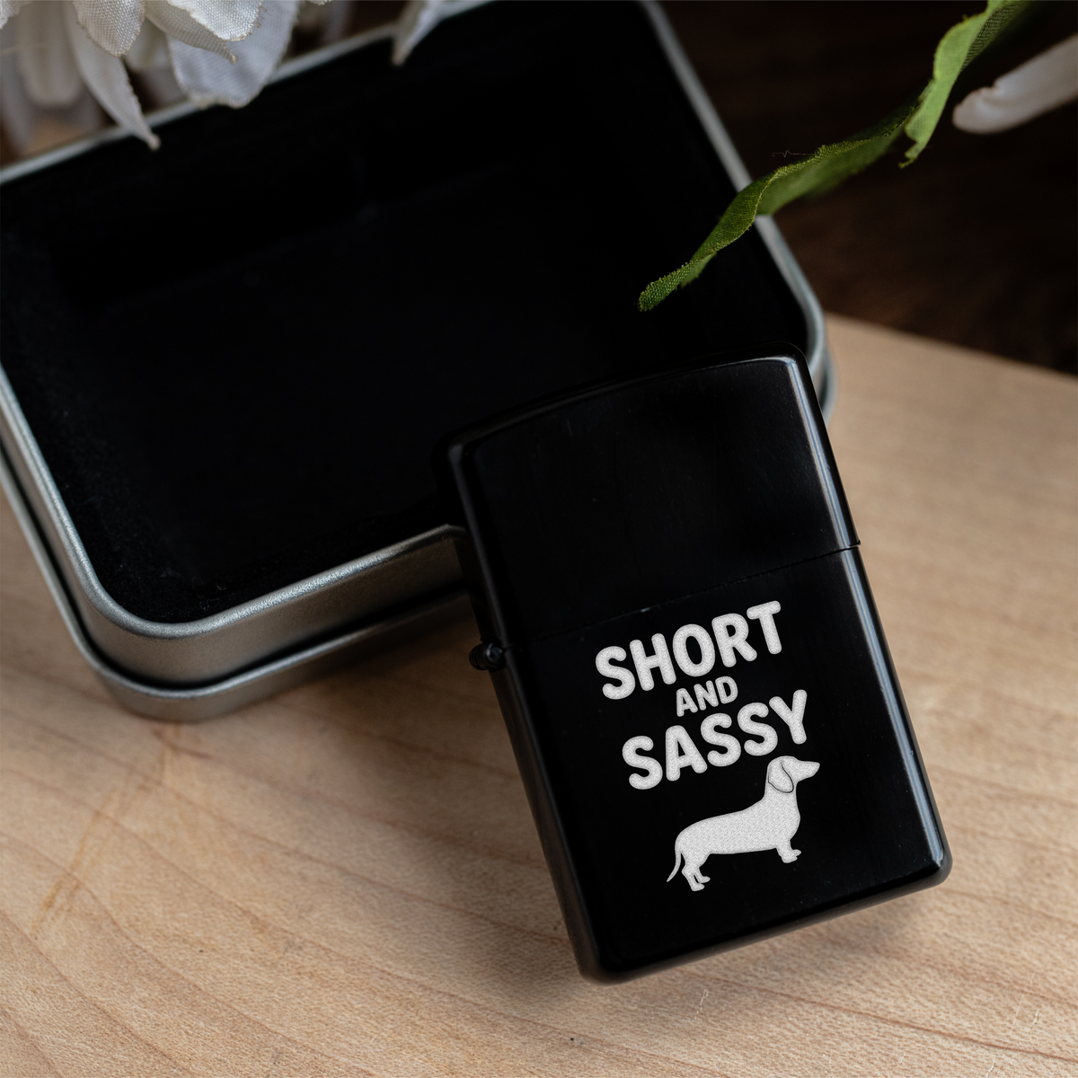 Engraved 'Short and Sassy' Dachshund Lighter
