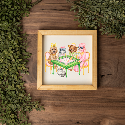 Mahjong Dog Wall Art, Mahjong Ladies Dog Sign, Funny Mahjong Room Decor, Dog Lover Gift, Framed Wooden Sign, Game Night Hostess Gift