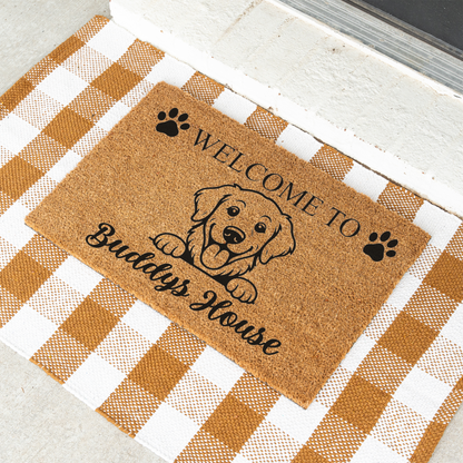 Personalized Dog Doormat, Custom Dog Name Welcome Mat, Welcome to Dogs House, Pet Lover Gift, Dog Owner Housewarming Front Door Decor