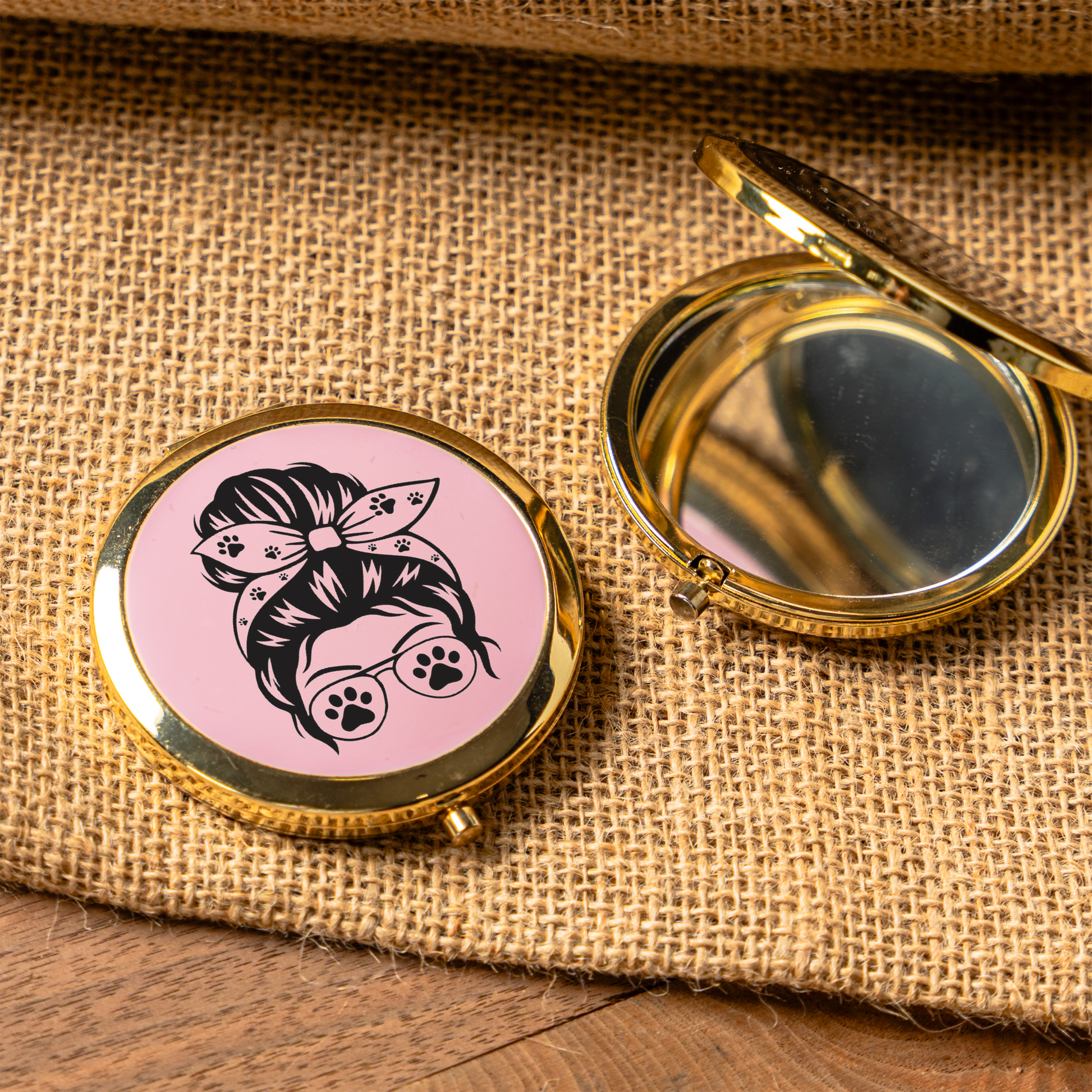 Dog Mom Compact Mirror | Funny Dog Lover Pocket Mirror | Messy Bun Paw Print Makeup Mirror | Purse Mirror Gift | Dog Mom Accessories