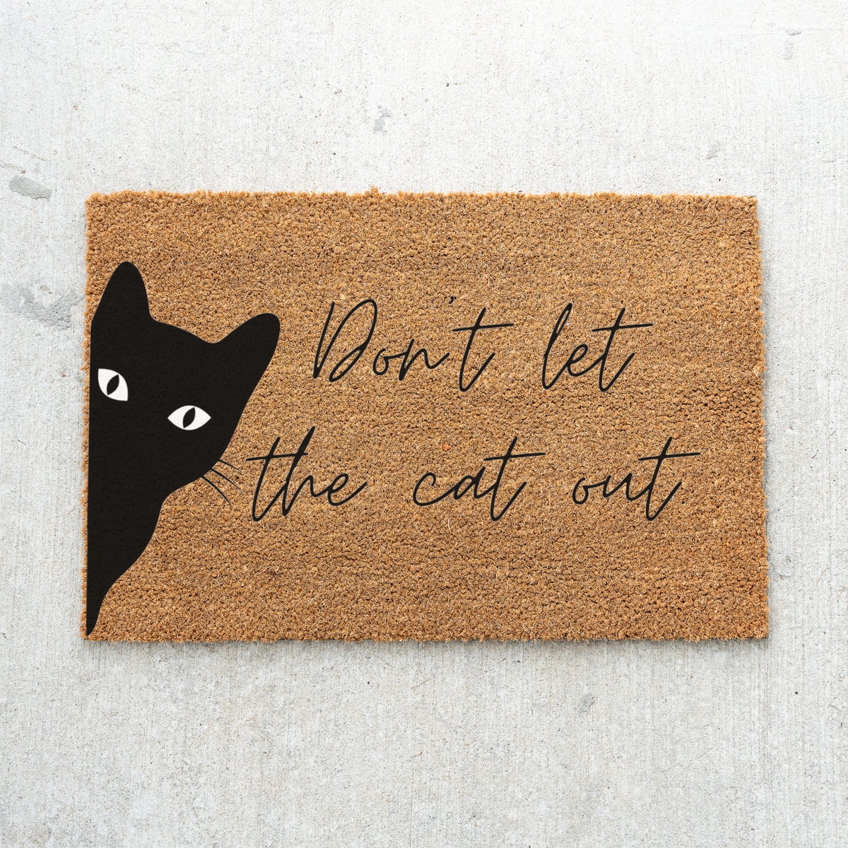Funny Cat Doormat, Don’t Let the Cat Out Welcome Mat, Black Cat Door Mat, Cat Lover Gift, Funny Front Door Decor, Pet Owner Housewarming