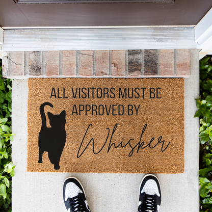 Personalized Cat Doormat, Custom Cat Name Welcome Mat, All Visitors Must Be Approved By Cat Mat, Funny Cat Lover Gift, Pet Owner Door Decor