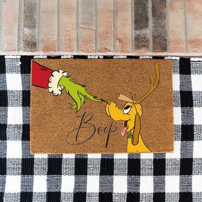 Christmas Doormat, Funny Holiday Welcome Mat, Grinch Inspired Entryway Rug, Indoor Outdoor Decor