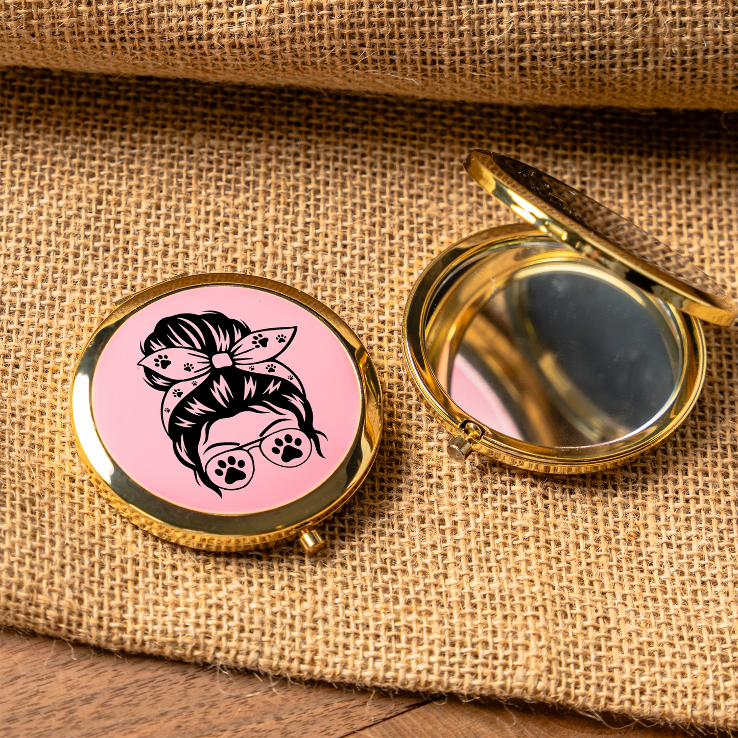 Dog Mom Compact Mirror | Funny Dog Lover Pocket Mirror | Messy Bun Paw Print Makeup Mirror | Purse Mirror Gift | Dog Mom Accessories