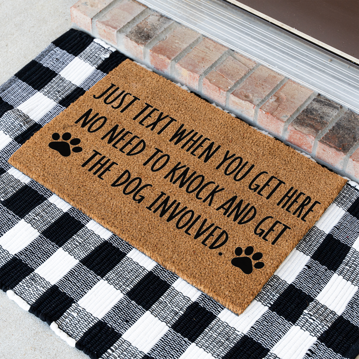 Funny Dog Doormat, Just Text When You Get Here Welcome Mat, No Need to Knock Dog Lover Gift, Paw Print Front Door Mat, Dog Owner Decor