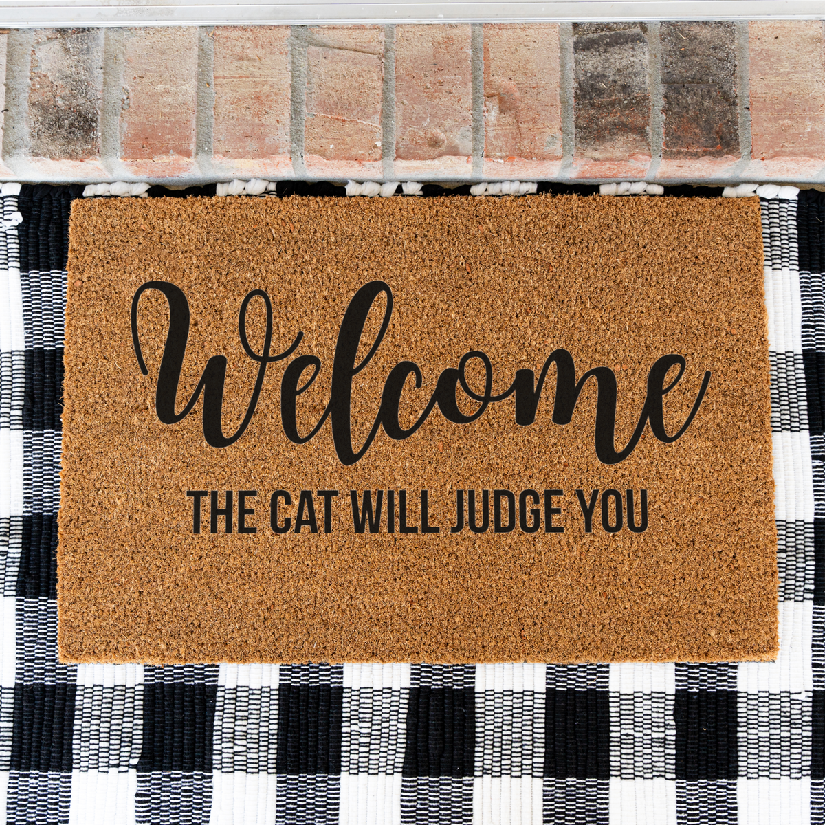 Welcome The Cat Will Judge You Doormat, Funny Cat Welcome Mat, Cat Lover Gift, Cat Owner Door Mat, Humorous Housewarming Front Door Decor