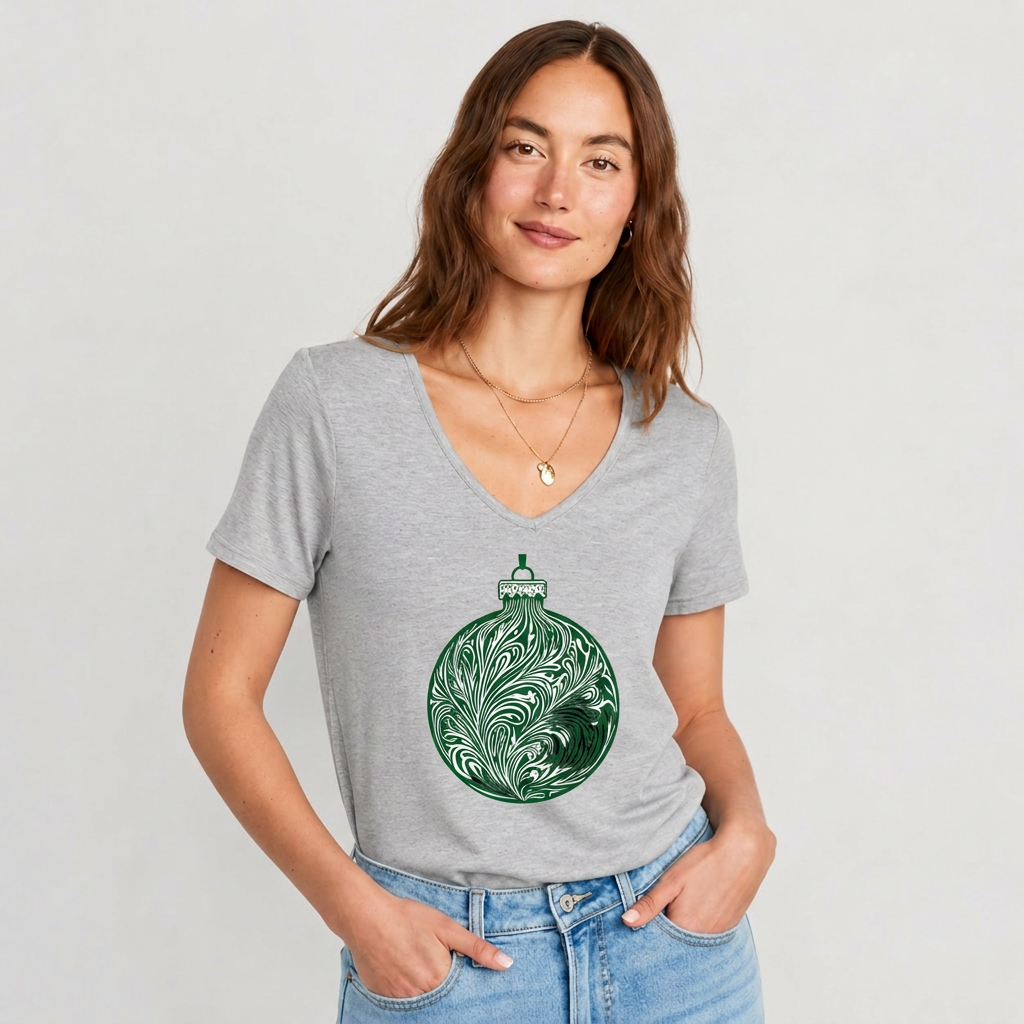 Ornate Christmas Ornament - Women’s Jersey V-Neck Tee - Festive & Elegant