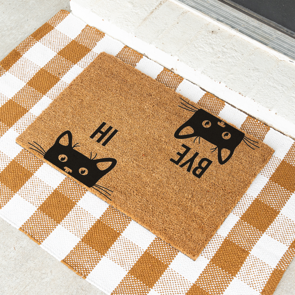 Hi Bye Cat Doormat, Funny Cat Welcome Mat, Black Cat Door Mat, Cat Lover Gift, Cute Cat Entryway Decor, Pet Owner Housewarming Gift