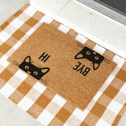 Hi Bye Cat Doormat, Funny Cat Welcome Mat, Black Cat Door Mat, Cat Lover Gift, Cute Cat Entryway Decor, Pet Owner Housewarming Gift