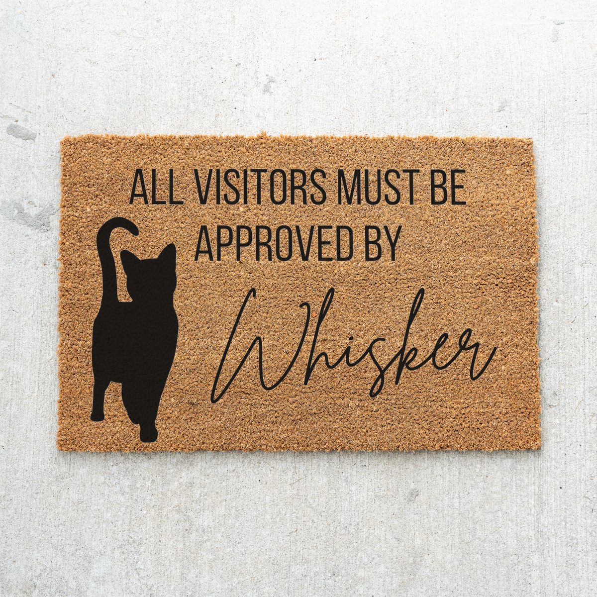 Personalized Cat Doormat, Custom Cat Name Welcome Mat, All Visitors Must Be Approved By Cat Mat, Funny Cat Lover Gift, Pet Owner Door Decor
