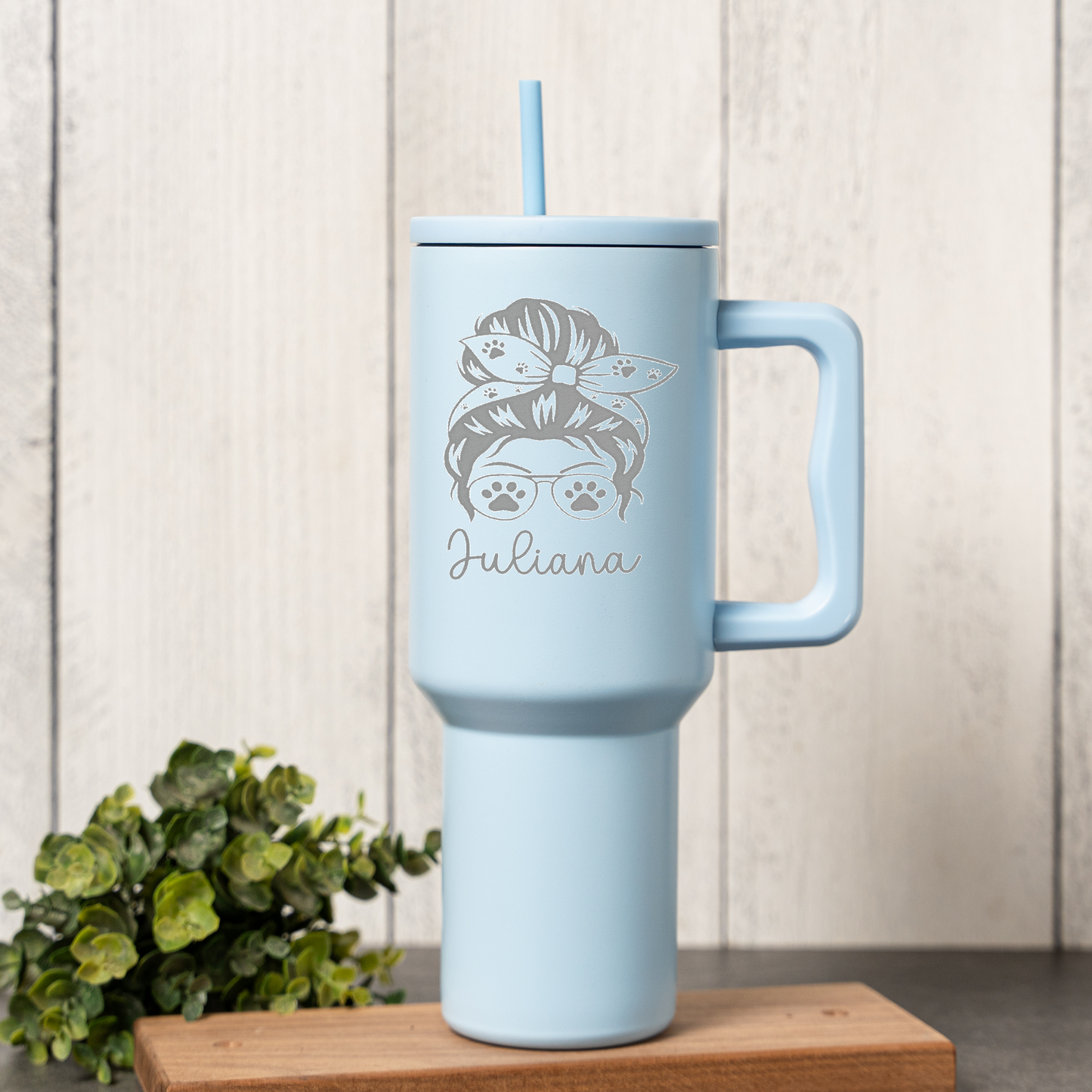 Personalized Dog Mom 40 oz Tumbler | Custom Dog Lover Travel Mug | Messy Bun Paw Print Tumbler | Personalized Pet Mom Cup
