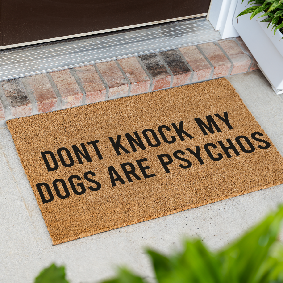 Funny Dog Doormat, Don't Knock My Dogs Are Psychos Welcome Mat, Humorous Dog Lover Gift, Pet Owner Porch Decor, Funny Front Door Mat