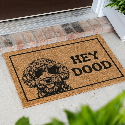 Hey Dood Funny Welcome Dog Doormat, Non-Slip Entrance Rug, Indoor Outdoor Mat, Home Decoration, Funny Dog Gift Decor Doormat