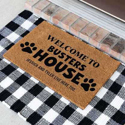 Personalized Dog Doormat, Welcome to Busters House Mat, Custom Dog Name Door Mat, Funny Pet Lover Gift, Dog Mom Housewarming Decor