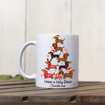 Have a Holly Doxie Christmas Mug, Dachshund Christmas Coffee Cup, Funny Wiener Dog Holiday Mug, Dog Lover Christmas Gift, Festive Dog Mug