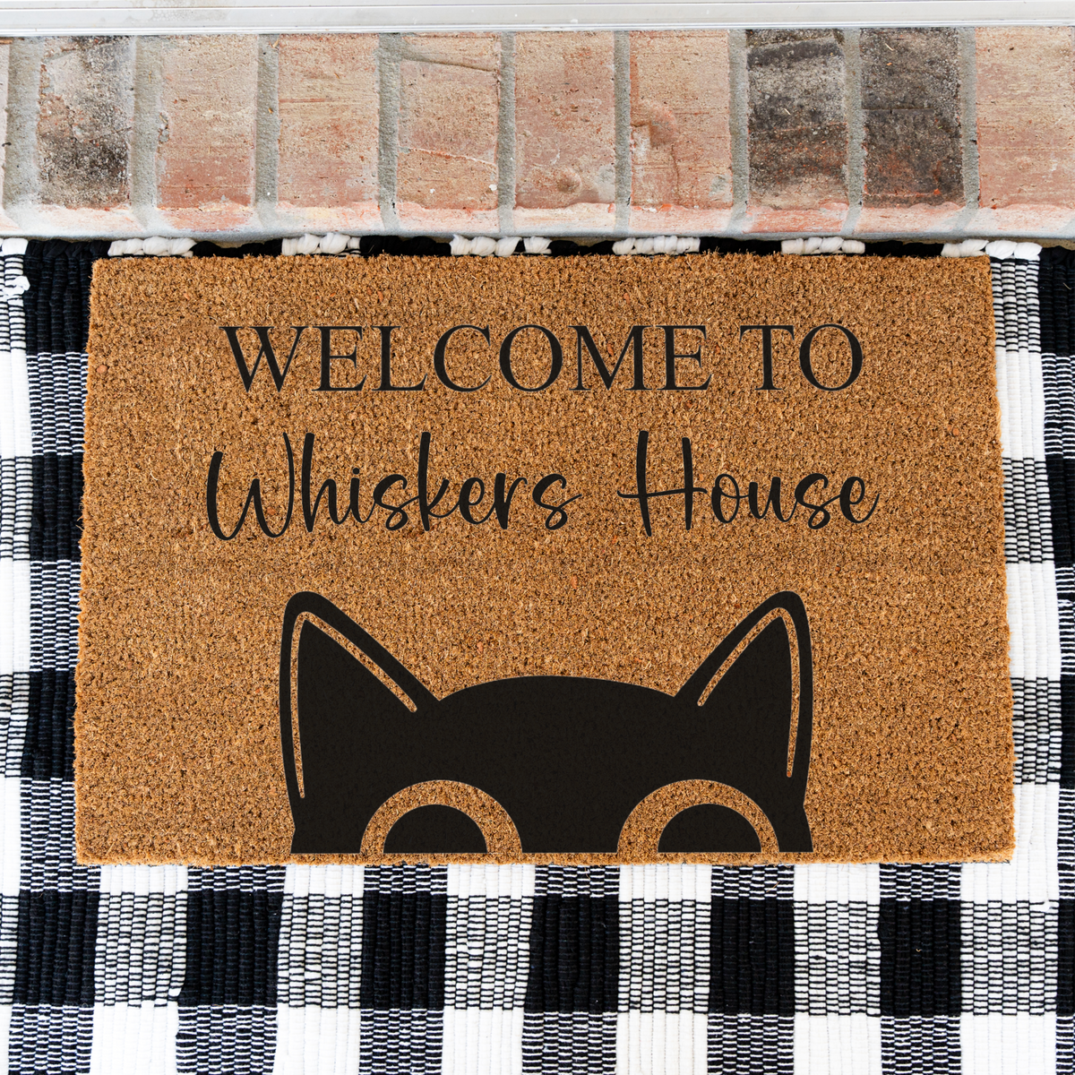 Personalized Cat Welcome Mat, Custom Cat Doormat, Welcome to Whiskers House Mat, Cat Lover Gift, Custom Pet Name Front Door Decor