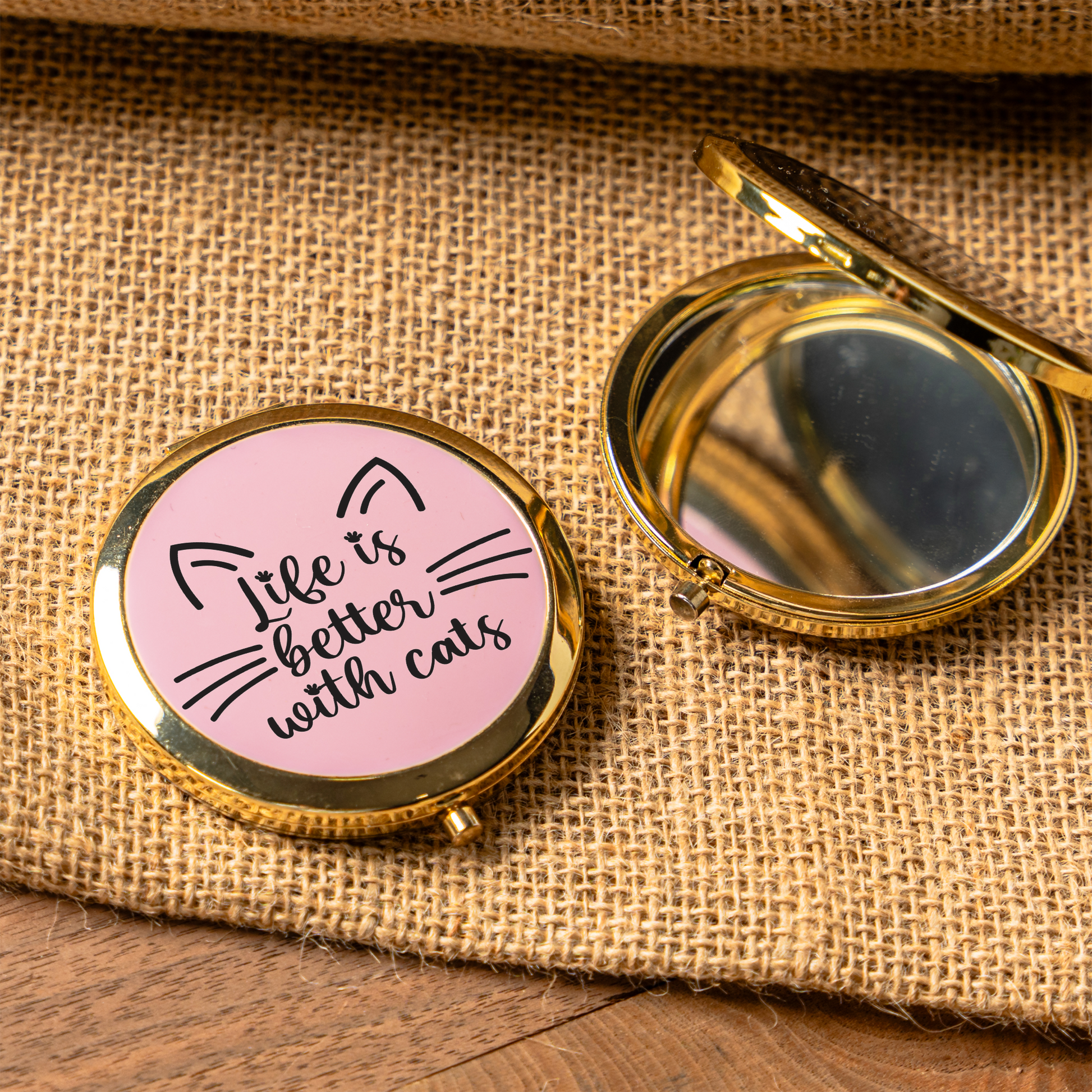 Life Is Better With Cats Compact Mirror | Cat Lover Makeup Mirror | Cat Mom Gift | Purse Mirror | Cute Feline Pocket Mirror | Pet Lover Gift