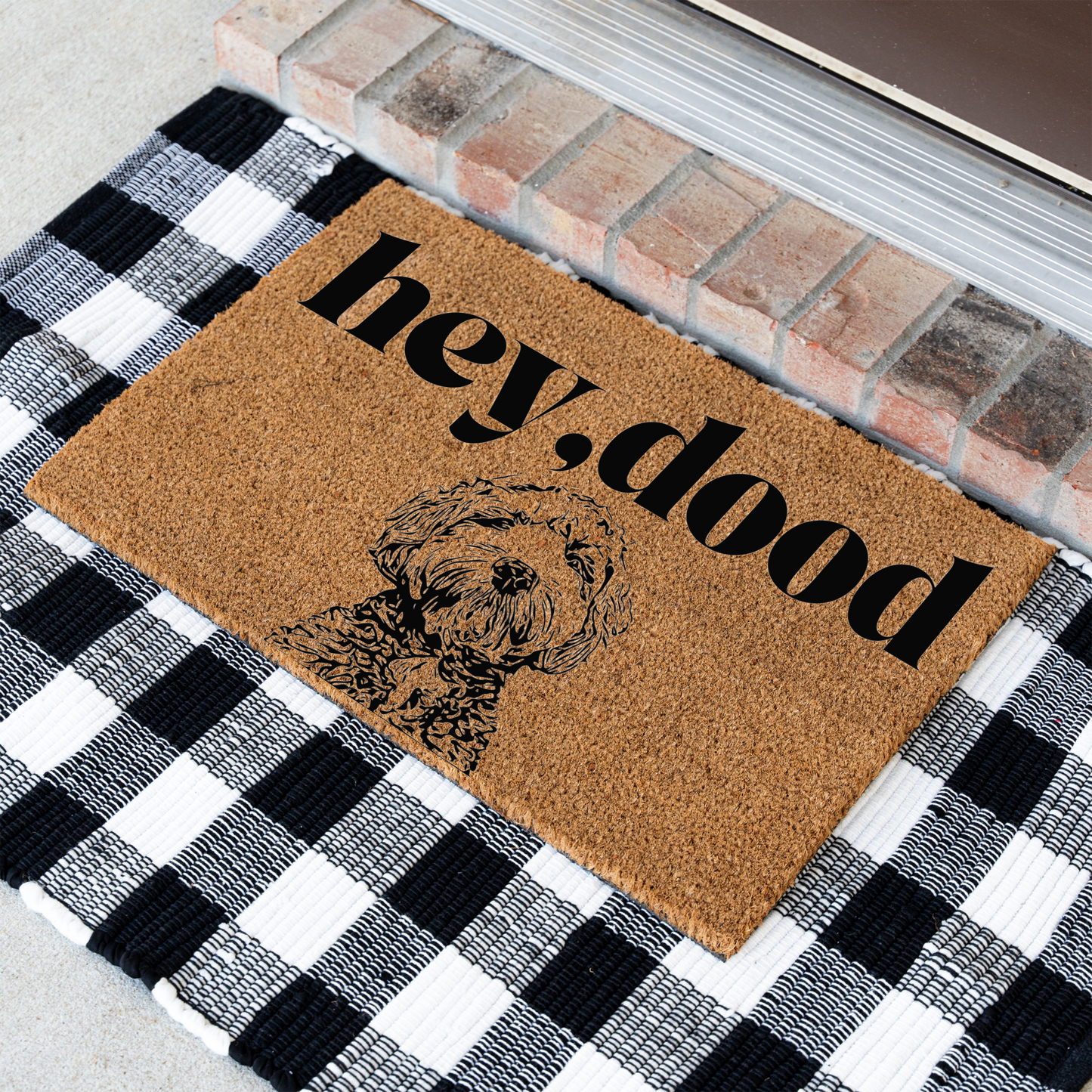 Hey Dood Dog Doormat, Funny Welcome Mat for Dog Lovers, Indoor Outdoor Decor, Doodle Doormat