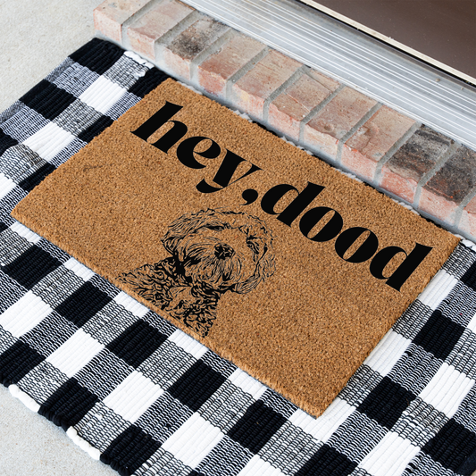 Hey Dood Dog Doormat, Funny Welcome Mat for Dog Lovers, Indoor Outdoor Decor, Doodle Doormat