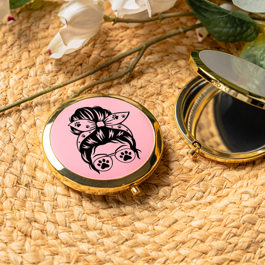 Dog Mom Compact Mirror | Funny Dog Lover Pocket Mirror | Messy Bun Paw Print Makeup Mirror | Purse Mirror Gift | Dog Mom Accessories