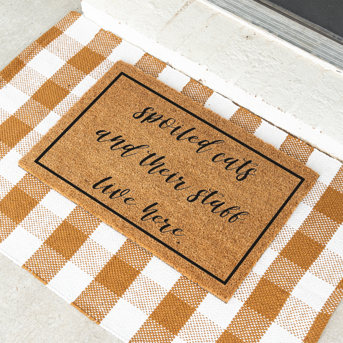 Spoiled Cats and Their Staff Live Here Doormat, Funny Cat Welcome Mat, Cat Lover Gift, Pet Owner Front Door Decor, Housewarming Gift