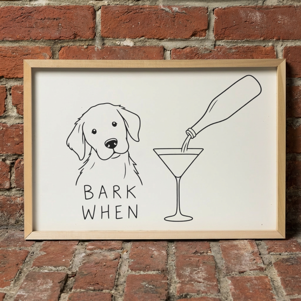 Funny Dog Bar Sign, Bark When Wall Art, Dog Lover Home Decor, Framed Dog Sign, Cocktail Bar Decor, Gift for Dog Mom