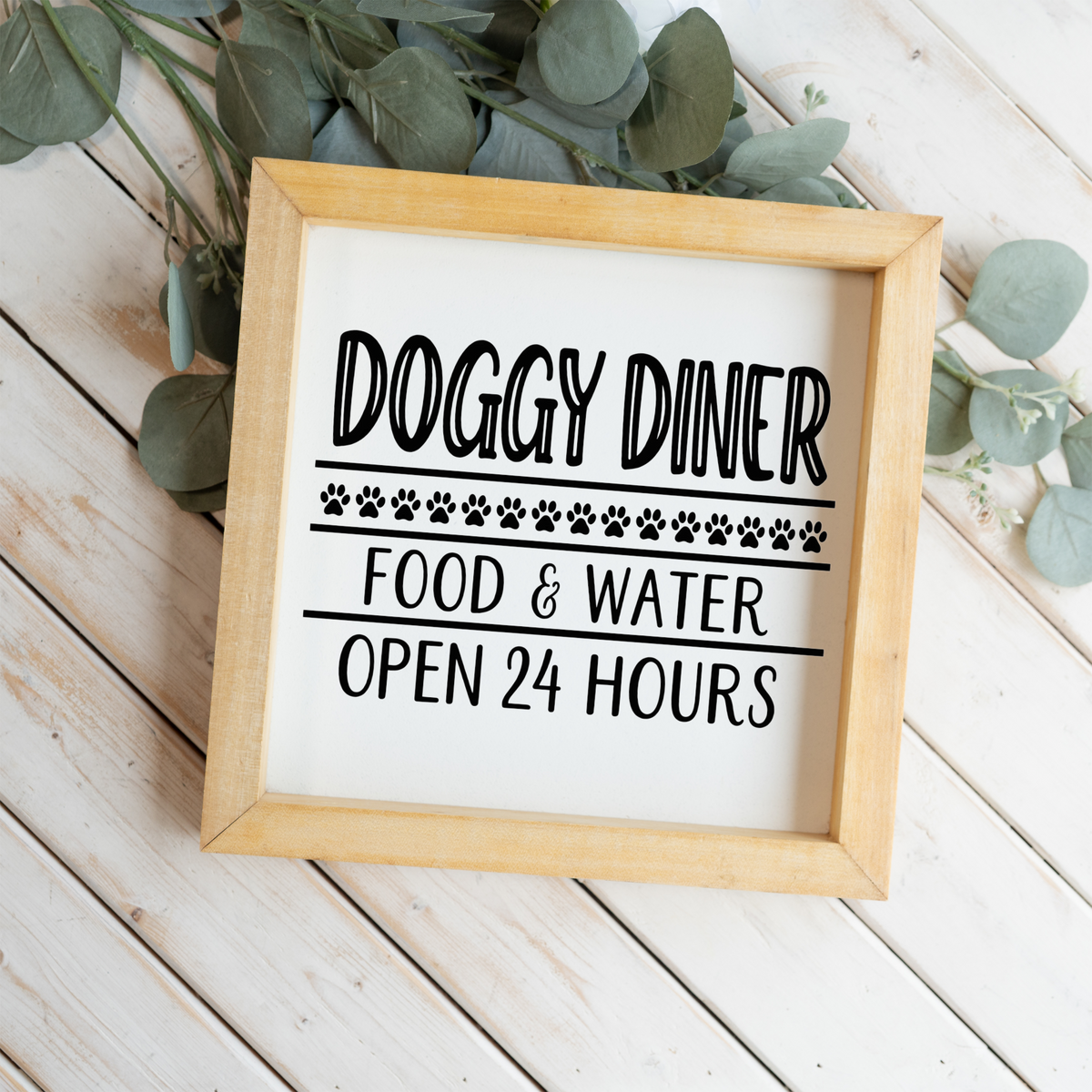 Doggy Diner Sign, Funny Dog Kitchen Decor, Dog Food and Water Sign, Dog Lover Gift, Pet Feeding Station Decor, Framed Dog Sign, Paw Prints