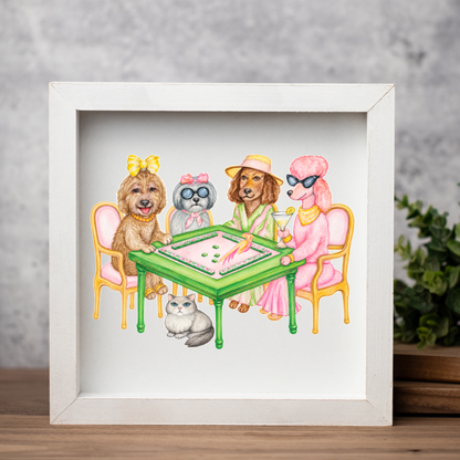 Mahjong Dog Wall Art, Mahjong Ladies Dog Sign, Funny Mahjong Room Decor, Dog Lover Gift, Framed Wooden Sign, Game Night Hostess Gift