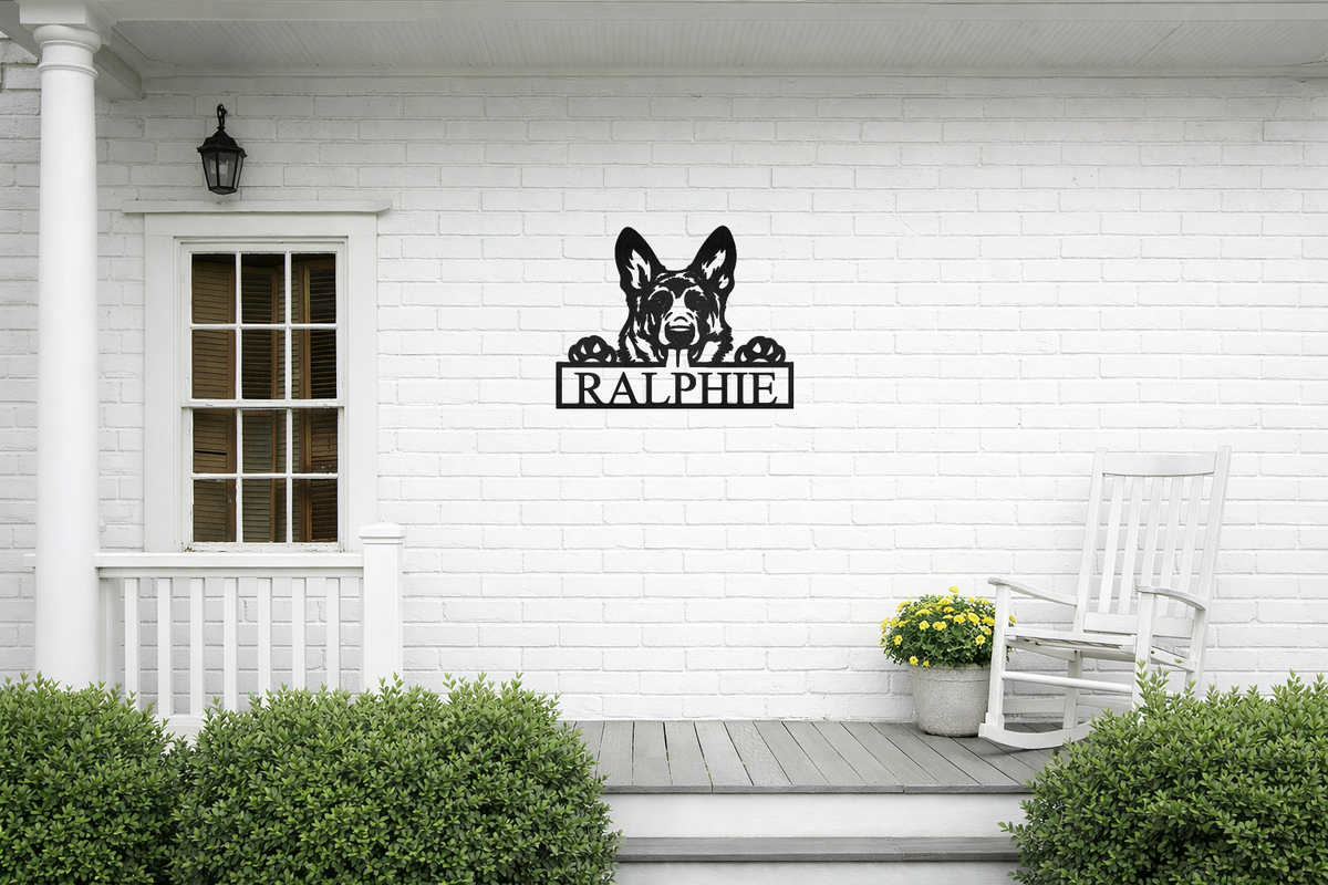 Personalized German Shepherd Sign, Custom Dog Name Metal Sign, German Shepherd Gift, Powder Coated Dog Sign, Pet Yard Fence Decor