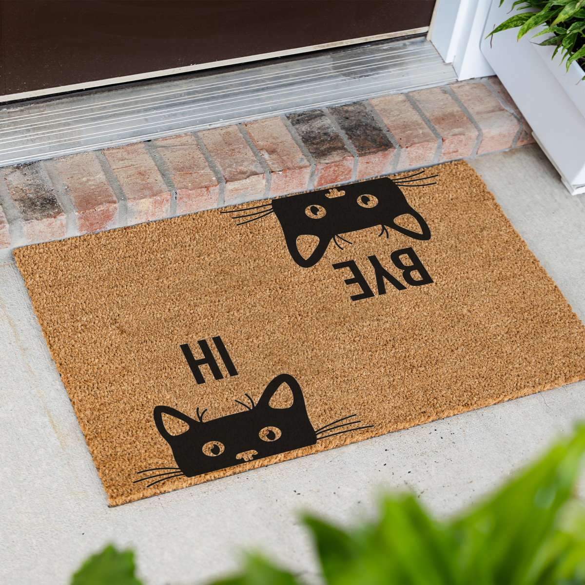 Hi Bye Cat Doormat, Funny Cat Welcome Mat, Black Cat Door Mat, Cat Lover Gift, Cute Cat Entryway Decor, Pet Owner Housewarming Gift