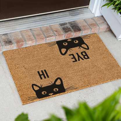 Hi Bye Cat Doormat, Funny Cat Welcome Mat, Black Cat Door Mat, Cat Lover Gift, Cute Cat Entryway Decor, Pet Owner Housewarming Gift