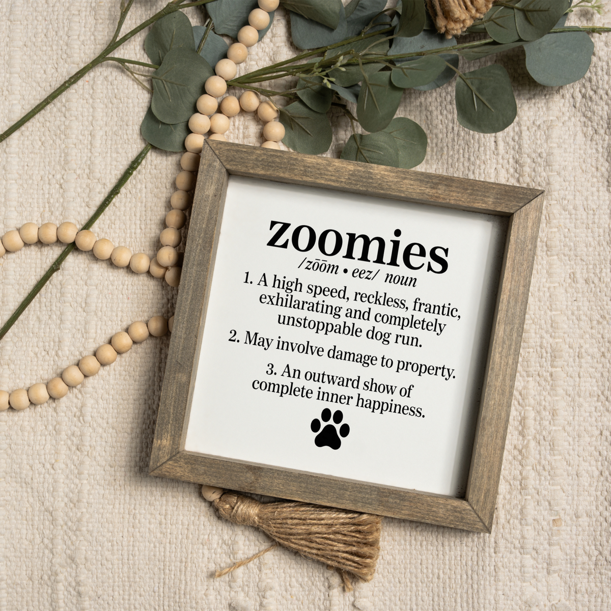 Funny Dog Zoomies Sign, Dog Lover Gift, Zoomies Definition Wall Decor, Pet Parent Gift, Framed Dog Sign, Funny Dog Home Decor, Paw Print