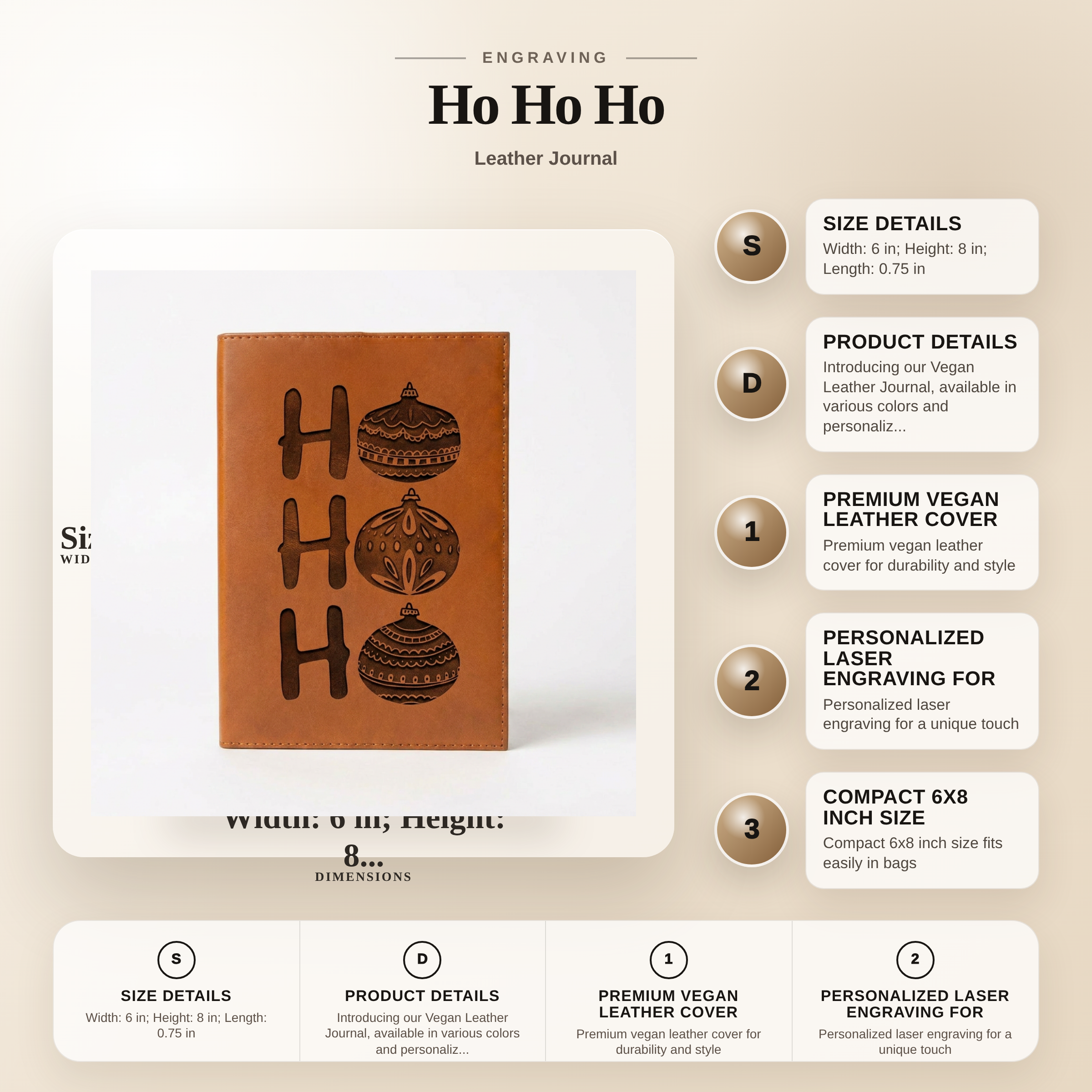 Ho Ho Ho - Leather Journal with Engraving - Perfect Holiday Gift