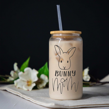 Bunny Mom Iced Coffee Cup with Bamboo Lid & Straw