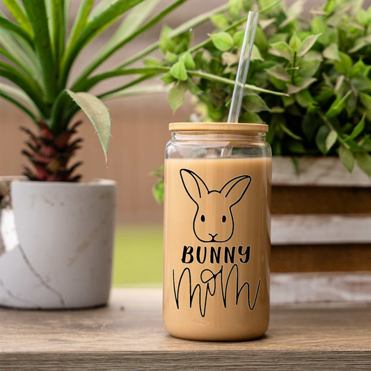 Bunny Mom Iced Coffee Cup with Bamboo Lid & Straw