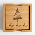 Ho Ho Ho - Bamboo Coaster Set With Holder - Eco-Friendly Minimalist Design - Perfect Holiday Gift