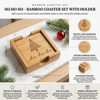 Ho Ho Ho - Bamboo Coaster Set With Holder - Eco-Friendly Minimalist Design - Perfect Holiday Gift