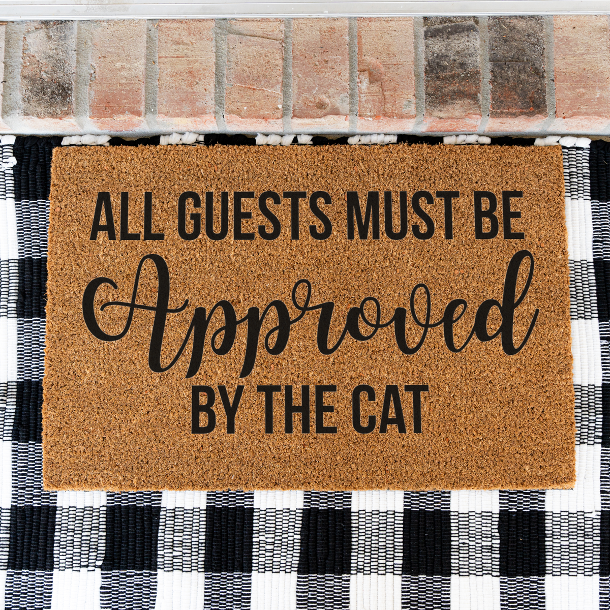 Funny Cat Doormat, All Guests Must Be Approved by the Cat, Cat Lover Welcome Mat, Humorous Front Door Decor, Cat Owner Housewarming Gift