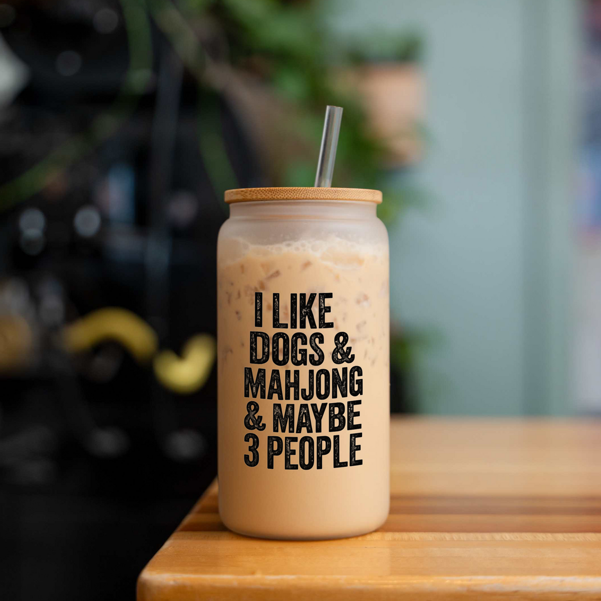 Mahjong Glass Can, I Like Dogs & Mahjong Cup, Funny Mahjong Gift, Dog Lover Iced Coffee Glass, Mahjong Player Gift, Game Night Tumbler